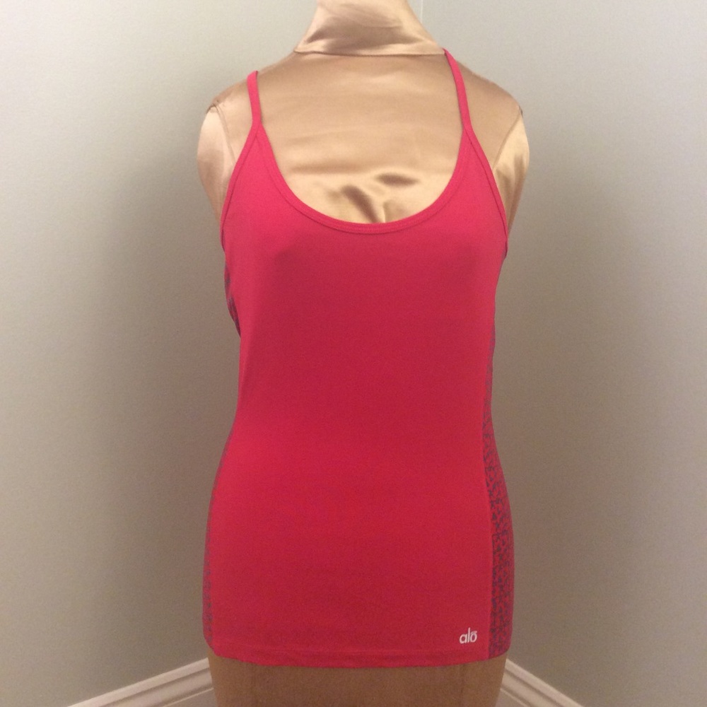 Alo Yoga “Poses” Print Red Racerback Tank Top RARE